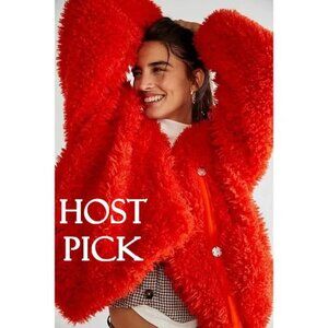 NWT Free People burnt orange red faux fur teddy jacket, XS